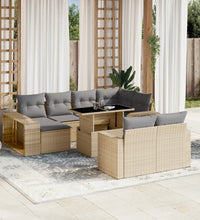 11-tlg. Garten-Sofagarnitur mit Kissen Beige Poly Rattan