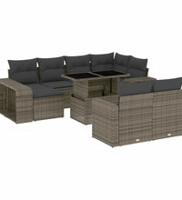 11-tlg. Garten-Sofagarnitur mit Kissen Grau Poly Rattan