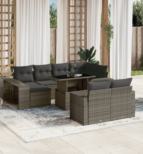 11-tlg. Garten-Sofagarnitur mit Kissen Grau Poly Rattan
