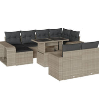 11-tlg. Garten-Sofagarnitur mit Kissen Hellgrau Poly Rattan