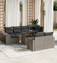 11-tlg. Garten-Sofagarnitur mit Kissen Hellgrau Poly Rattan