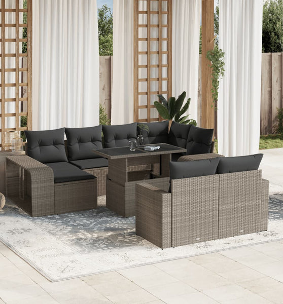 11-tlg. Garten-Sofagarnitur mit Kissen Hellgrau Poly Rattan