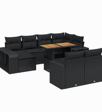 11-tlg. Garten-Sofagarnitur mit Kissen Schwarz Poly Rattan