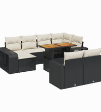 11-tlg. Garten-Sofagarnitur mit Kissen Schwarz Poly Rattan