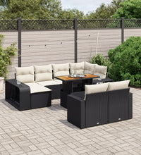 11-tlg. Garten-Sofagarnitur mit Kissen Schwarz Poly Rattan