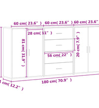 Sideboards 3 Stk. Betongrau 60x31x84 cm Holzwerkstoff