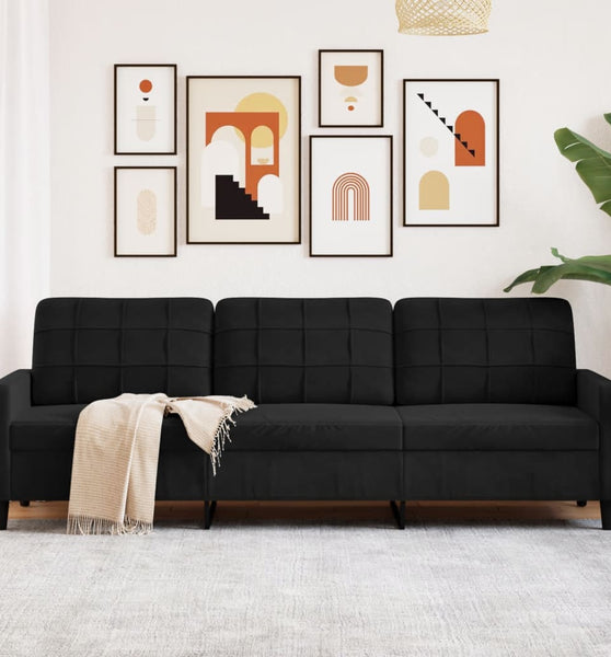 3-Sitzer-Sofa Schwarz 210 cm Samt