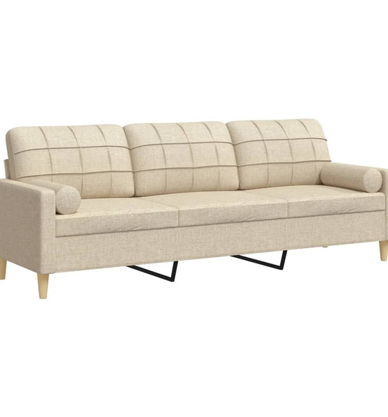 Sofa 3-Sitzer mit Zierkissen Creme 210 cm Stoff