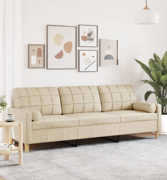 Sofa 3-Sitzer mit Zierkissen Creme 210 cm Stoff