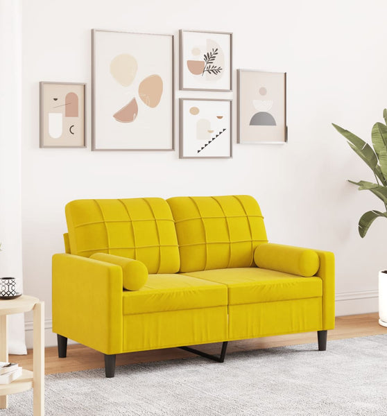 2-Sitzer-Sofa mit Zierkissen Gelb 120 cm Samt