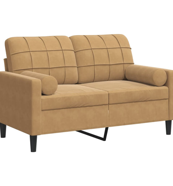 2-Sitzer-Sofa mit Zierkissen Braun 120 cm Samt
