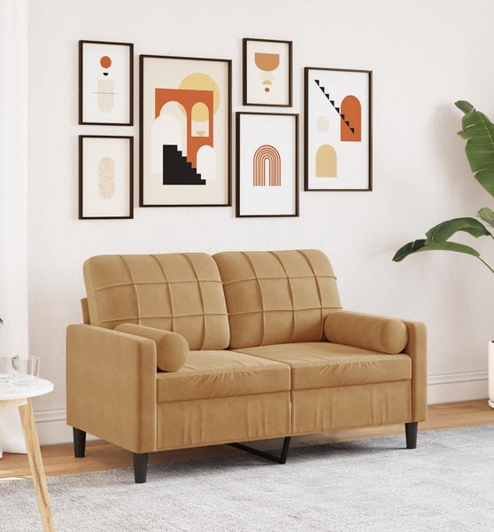2-Sitzer-Sofa mit Zierkissen Braun 120 cm Samt
