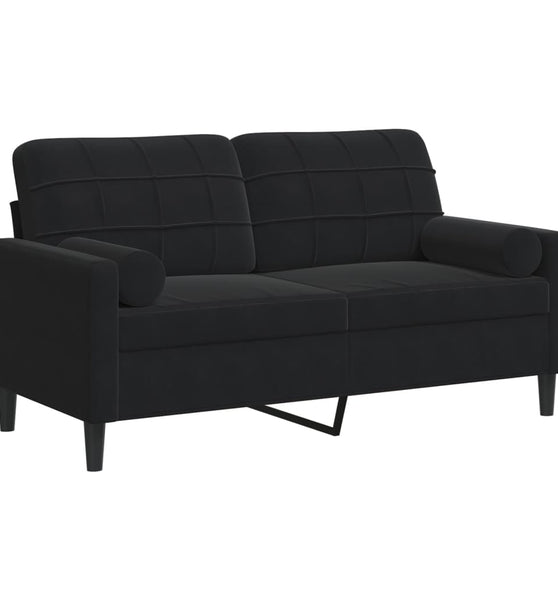 2-Sitzer-Sofa mit Zierkissen Schwarz 140 cm Samt