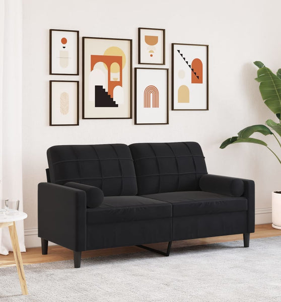 2-Sitzer-Sofa mit Zierkissen Schwarz 140 cm Samt