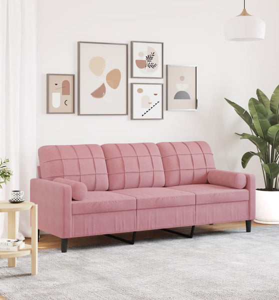 3-Sitzer-Sofa mit Zierkissen Rosa 180 cm Samt