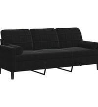 3-Sitzer-Sofa mit Zierkissen Schwarz 180 cm Samt