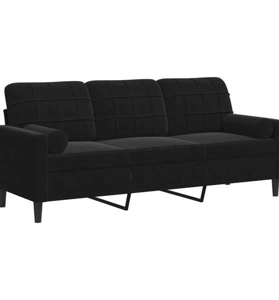 3-Sitzer-Sofa mit Zierkissen Schwarz 180 cm Samt