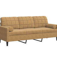 3-Sitzer-Sofa mit Zierkissen Braun 180 cm Samt