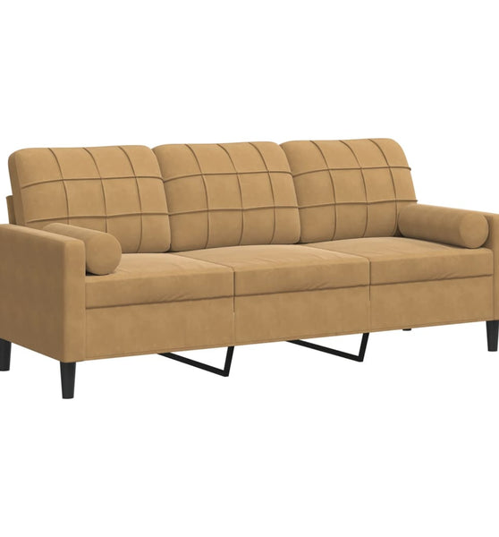 3-Sitzer-Sofa mit Zierkissen Braun 180 cm Samt