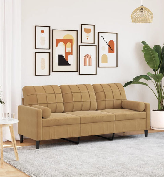 3-Sitzer-Sofa mit Zierkissen Braun 180 cm Samt