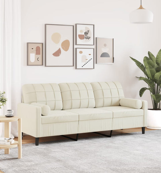 3-Sitzer-Sofa mit Zierkissen Creme 180 cm Samt