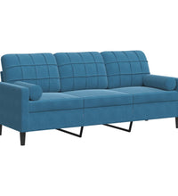 3-Sitzer-Sofa mit Zierkissen Blau 180 cm Samt