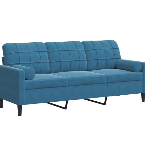 3-Sitzer-Sofa mit Zierkissen Blau 180 cm Samt