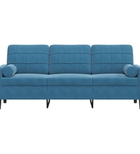 3-Sitzer-Sofa mit Zierkissen Blau 180 cm Samt