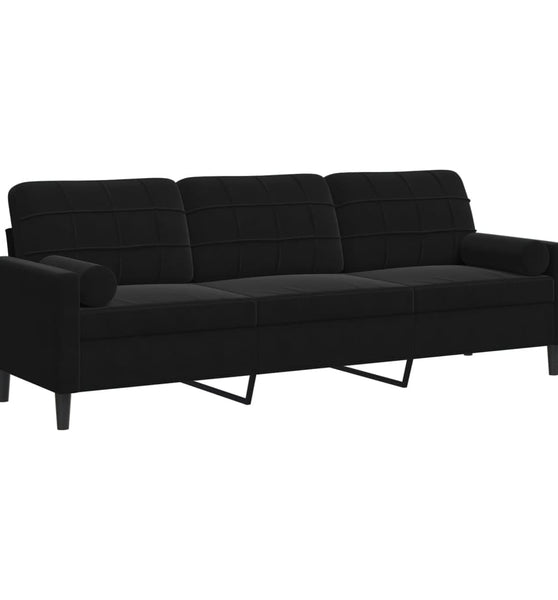 Sofa 3-Sitzer mit Zierkissen Schwarz 210 cm Samt