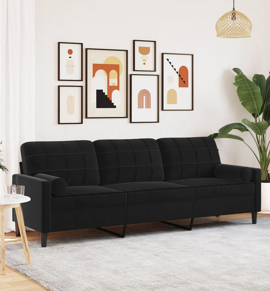 Sofa 3-Sitzer mit Zierkissen Schwarz 210 cm Samt