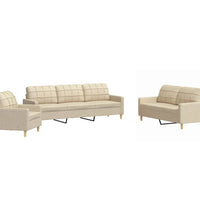 3-tlg. Sofagarnitur Creme Stoff