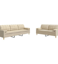 2-tlg. Sofagarnitur mit Dekokissen Creme Stoff