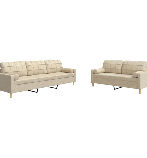 2-tlg. Sofagarnitur mit Dekokissen Creme Stoff