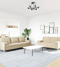 2-tlg. Sofagarnitur mit Dekokissen Creme Stoff