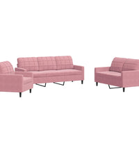3-tlg. Sofagarnitur mit Kissen Rosa Samt