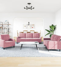 3-tlg. Sofagarnitur mit Kissen Rosa Samt