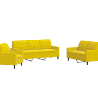 3-tlg. Sofagarnitur mit Kissen Gelb Samt