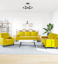 3-tlg. Sofagarnitur mit Kissen Gelb Samt