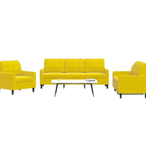 3-tlg. Sofagarnitur mit Kissen Gelb Samt