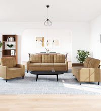 3-tlg. Sofagarnitur mit Kissen Braun Samt