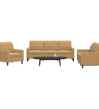 3-tlg. Sofagarnitur mit Kissen Braun Samt