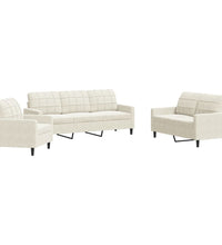 3-tlg. Sofagarnitur mit Kissen Creme Samt