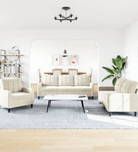 3-tlg. Sofagarnitur mit Kissen Creme Samt