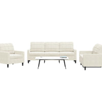 3-tlg. Sofagarnitur mit Kissen Creme Samt