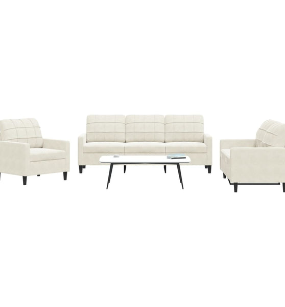 3-tlg. Sofagarnitur mit Kissen Creme Samt