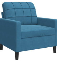 3-tlg. Sofagarnitur mit Kissen Blau Samt