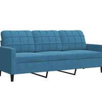 3-tlg. Sofagarnitur mit Kissen Blau Samt