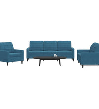 3-tlg. Sofagarnitur mit Kissen Blau Samt