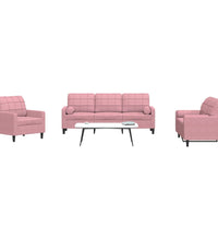 3-tlg. Sofagarnitur mit Kissen und Nackenrollen Rosa Samt