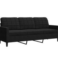 3-tlg. Sofagarnitur mit Kissen und Nackenrollen Schwarz Samt